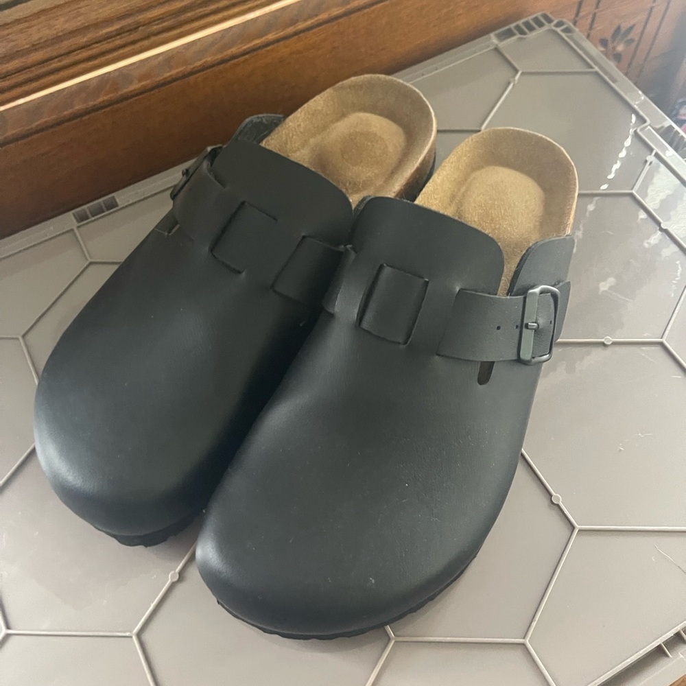 Black Leather Mules